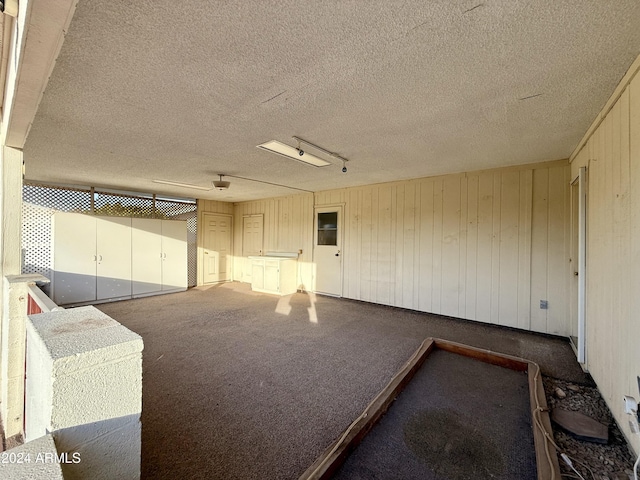 garage featuring wooden walls