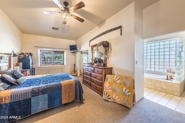 bedroom featuring tile patterned flooring and ceiling fan