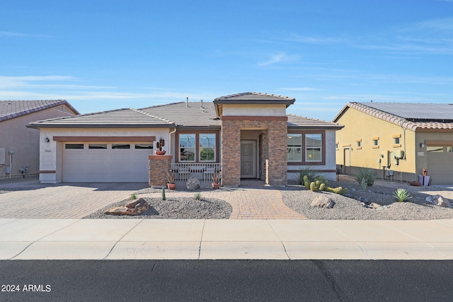 prairie-style house with a garage