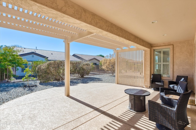 view of patio featuring a pergola