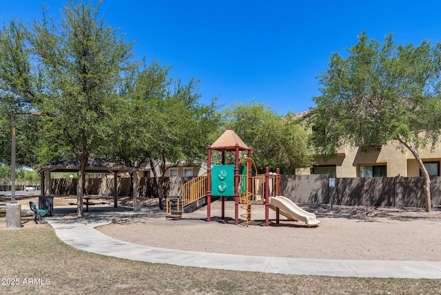 community jungle gym with a gazebo