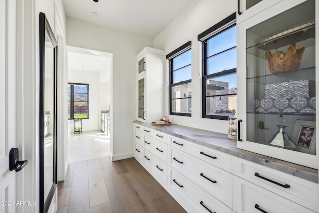 spacious closet with dark hardwood / wood-style flooring