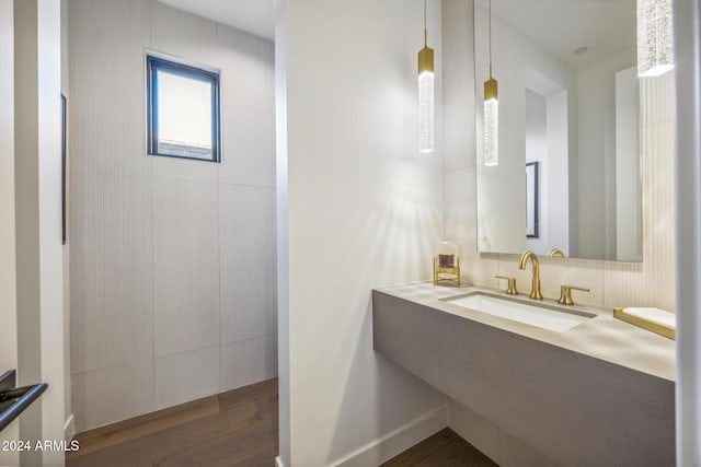 bathroom featuring sink and wood-type flooring