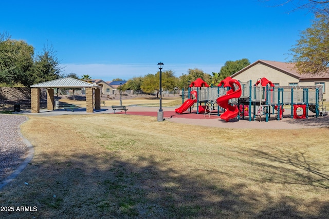 community play area featuring a lawn and a gazebo