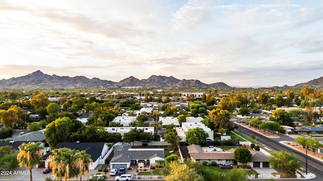 aerial view at dusk with a mountain view