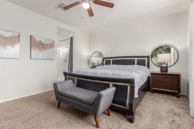 bedroom featuring a ceiling fan, baseboards, and carpet floors