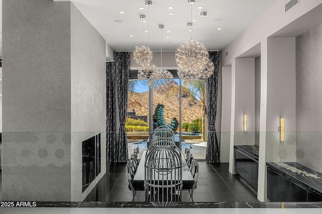 dining area featuring visible vents and recessed lighting