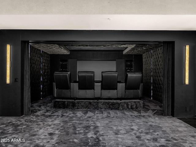 home theater room featuring carpet floors