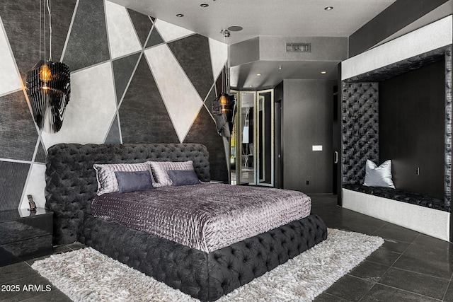 bedroom featuring recessed lighting, visible vents, and tile patterned floors