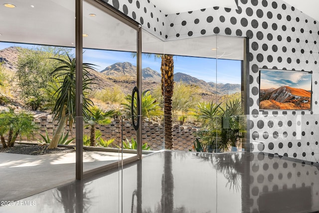 view of patio featuring a mountain view