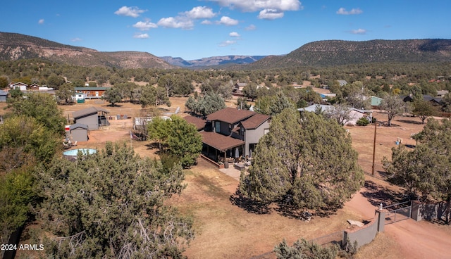 drone / aerial view with a mountain view