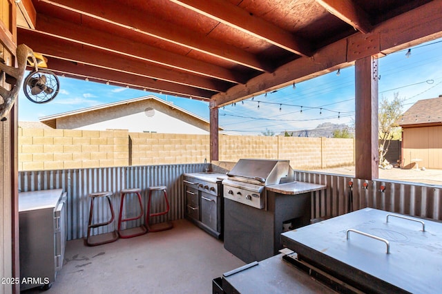 view of patio / terrace featuring a fenced backyard and area for grilling