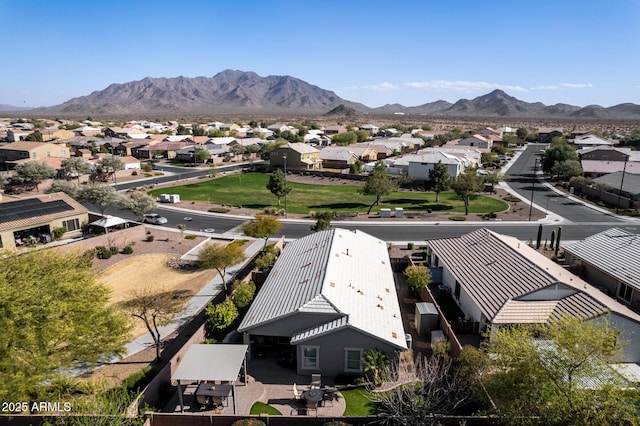 drone / aerial view featuring a mountain view and a residential view