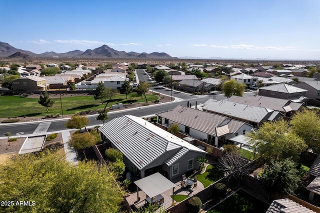 aerial view featuring a residential view and a mountain view