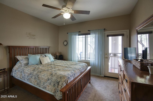 9750 N Monterey Dr Unit 71, Fountain Hills, AZ 85268 - carpeted bedroom featuring access to outside, multiple windows, and ceiling fan