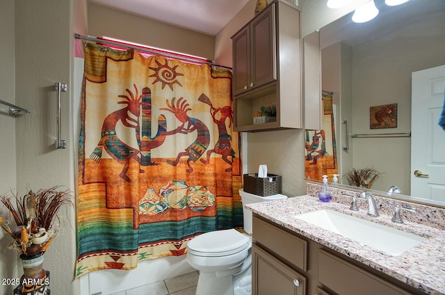 9750 N Monterey Dr Unit 71, Fountain Hills, AZ 85268 - full bathroom with vanity, tile patterned flooring, toilet, and shower / bath combination with curtain