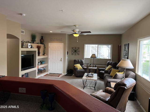 9750 N Monterey Dr Unit 71, Fountain Hills, AZ 85268 - carpeted living room featuring ceiling fan and baseboards