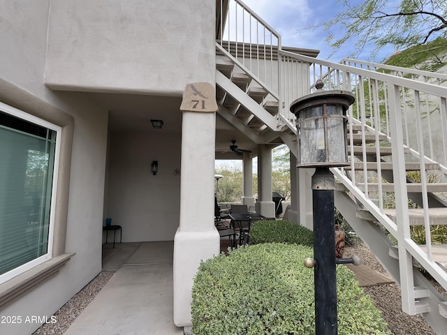 9750 N Monterey Dr Unit 71, Fountain Hills, AZ 85268 - view of patio / terrace featuring stairway and ceiling fan