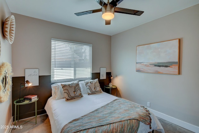 bedroom featuring carpet flooring and ceiling fan