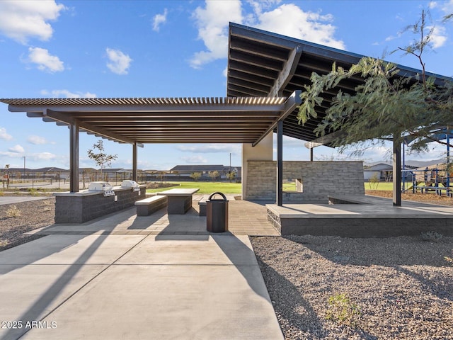 view of patio / terrace featuring a pergola