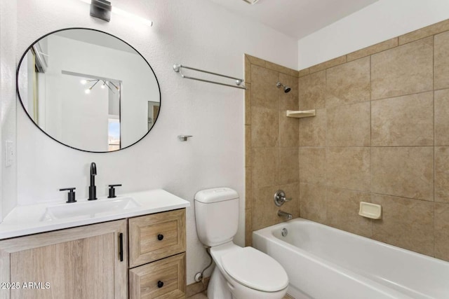 full bathroom featuring toilet, shower / tub combination, and vanity