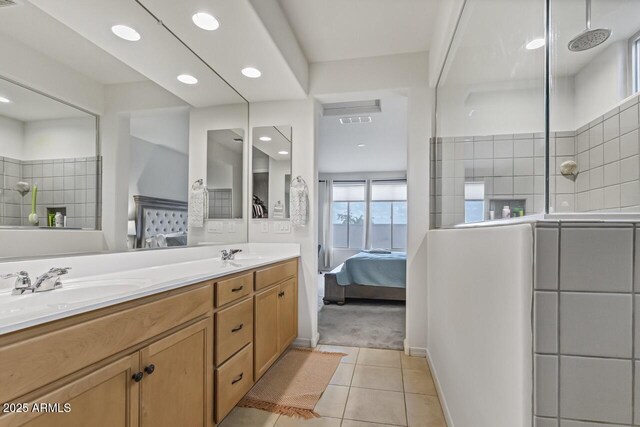 8521 S 67th Dr, Laveen, AZ 85339 - full bathroom with tile patterned flooring, walk in shower, a sink, visible vents, and double vanity