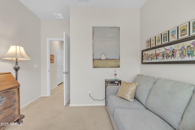 living room featuring light colored carpet