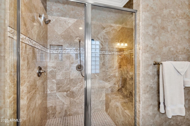 bathroom featuring a stall shower