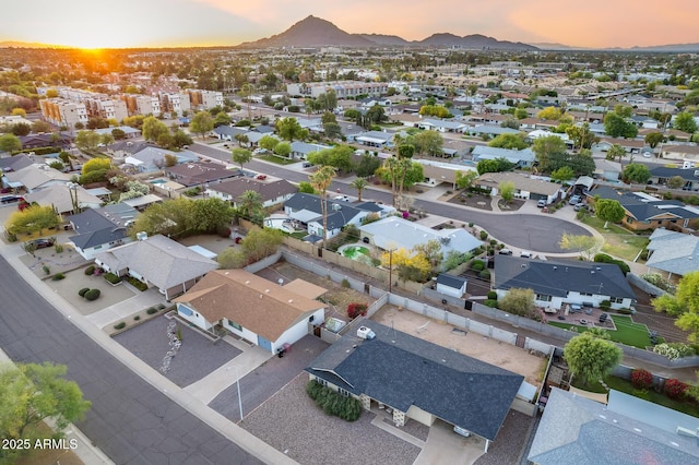 aerial view featuring a residential view and a mountain view