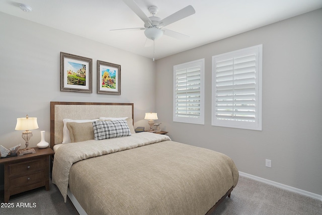 bedroom with carpet floors and ceiling fan