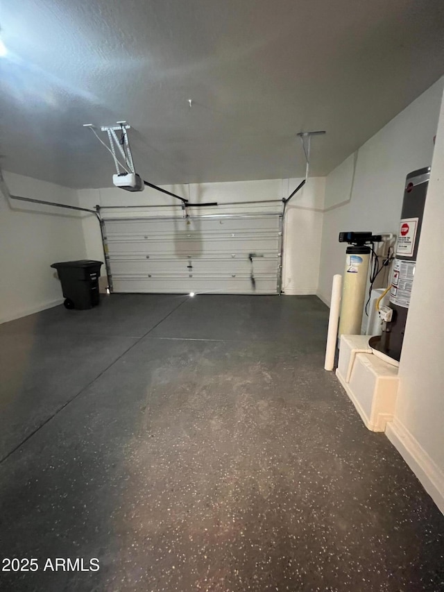 garage featuring a garage door opener and gas water heater