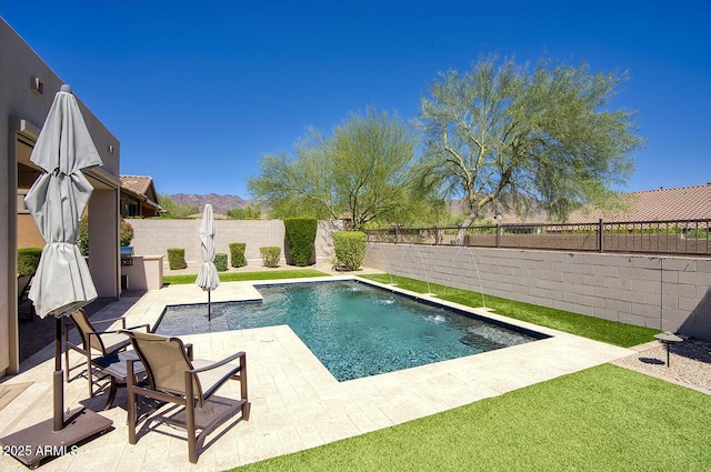 18515 N 97th Way, Scottsdale, AZ 85255 - view of swimming pool featuring a fenced backyard, a patio, and a mountain view