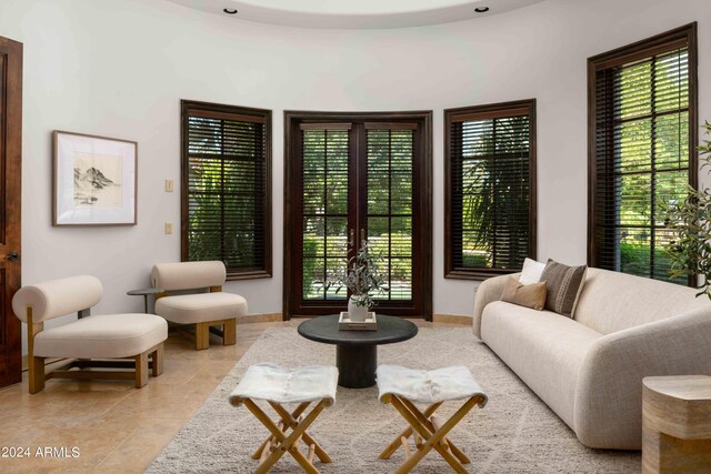 living area with light tile patterned floors