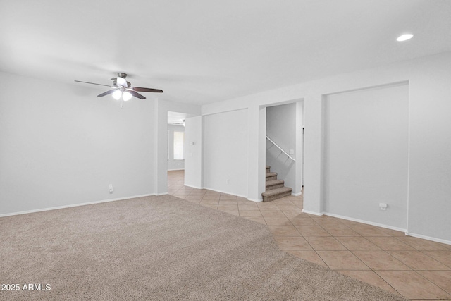 8710 N 182nd Ave, Waddell, AZ 85355 - unfurnished living room with baseboards, ceiling fan, stairway, recessed lighting, and light tile patterned floors