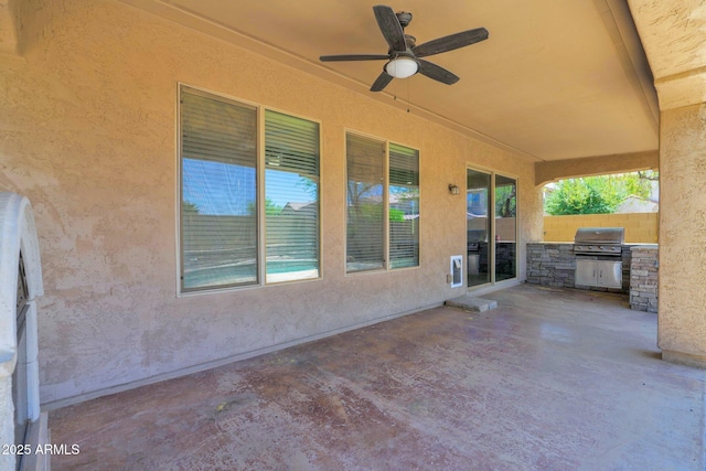 8710 N 182nd Ave, Waddell, AZ 85355 - view of patio with a ceiling fan, exterior kitchen, area for grilling, and fence