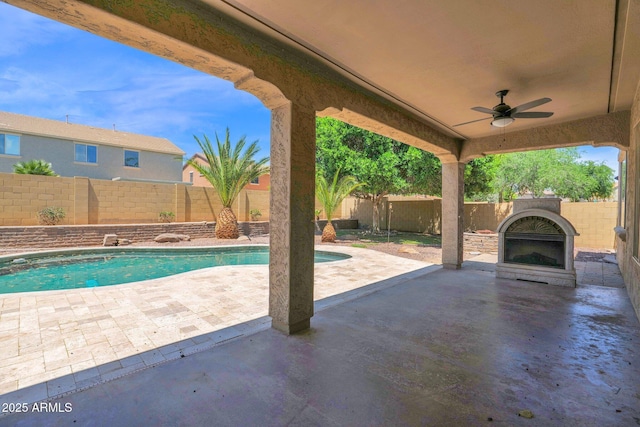 8710 N 182nd Ave, Waddell, AZ 85355 - view of swimming pool featuring a patio, ceiling fan, a fenced in pool, and a fenced backyard