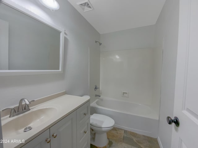 full bathroom with toilet, shower / tub combination, and vanity