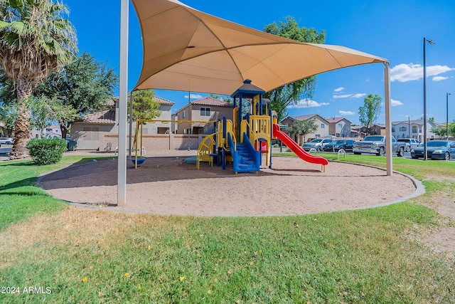 view of play area featuring a yard