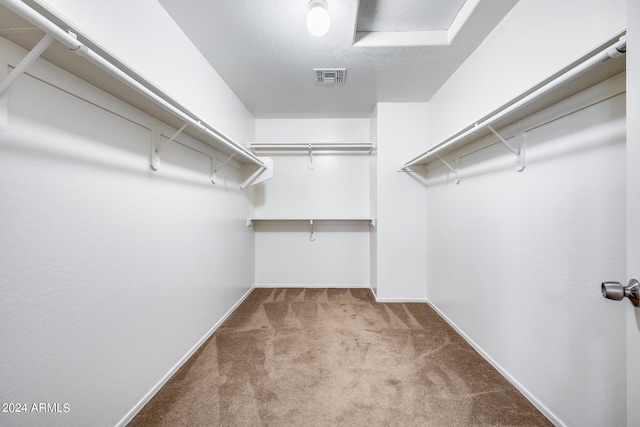 walk in closet with light colored carpet