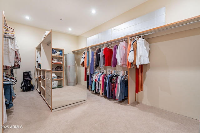 walk in closet with carpet flooring