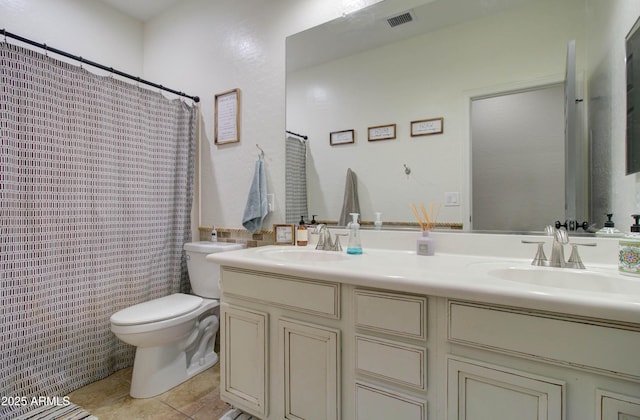 10402 E Javelina Ave, Mesa, AZ 85209 - full bath with toilet, double vanity, tile patterned floors, and a shower with curtain