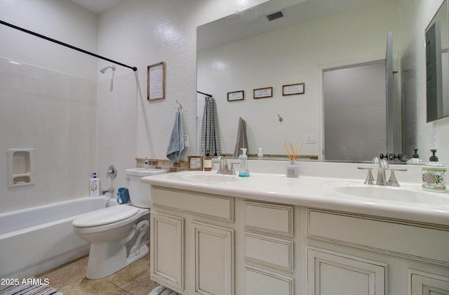 10402 E Javelina Ave, Mesa, AZ 85209 - full bathroom with double vanity, toilet, shower / bath combination, and tile patterned floors