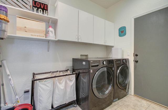 10402 E Javelina Ave, Mesa, AZ 85209 - laundry area with washer and dryer, cabinet space, and light tile patterned floors
