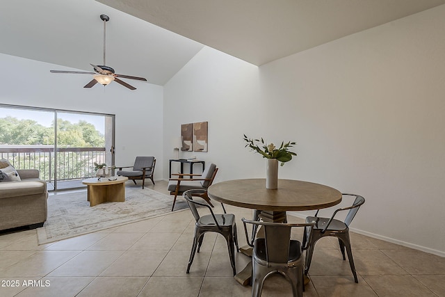 205 N 74th St Unit 261, Mesa, AZ 85207 - dining area with high vaulted ceiling, light tile patterned flooring, and a ceiling fan
