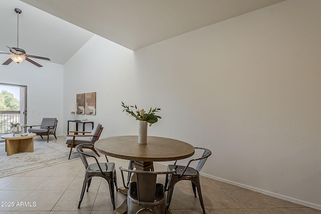 205 N 74th St Unit 261, Mesa, AZ 85207 - dining space with ceiling fan, light tile patterned floors, and high vaulted ceiling