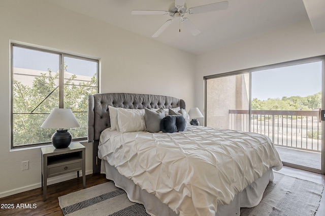 205 N 74th St Unit 261, Mesa, AZ 85207 - bedroom with access to outside, wood finished floors, multiple windows, and a ceiling fan