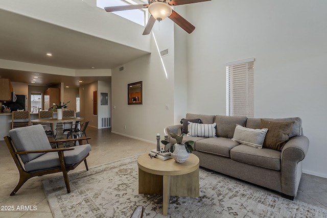 205 N 74th St Unit 261, Mesa, AZ 85207 - living area featuring light tile patterned floors, a ceiling fan, and recessed lighting