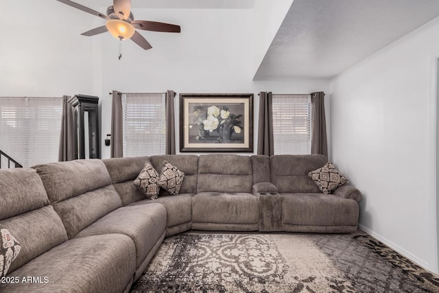 living room featuring ceiling fan