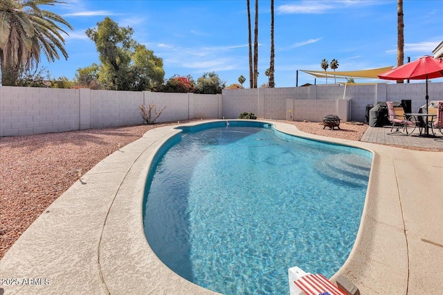 view of pool with a patio area, a fenced backyard, and a fenced in pool