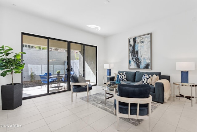 living room featuring light tile patterned floors